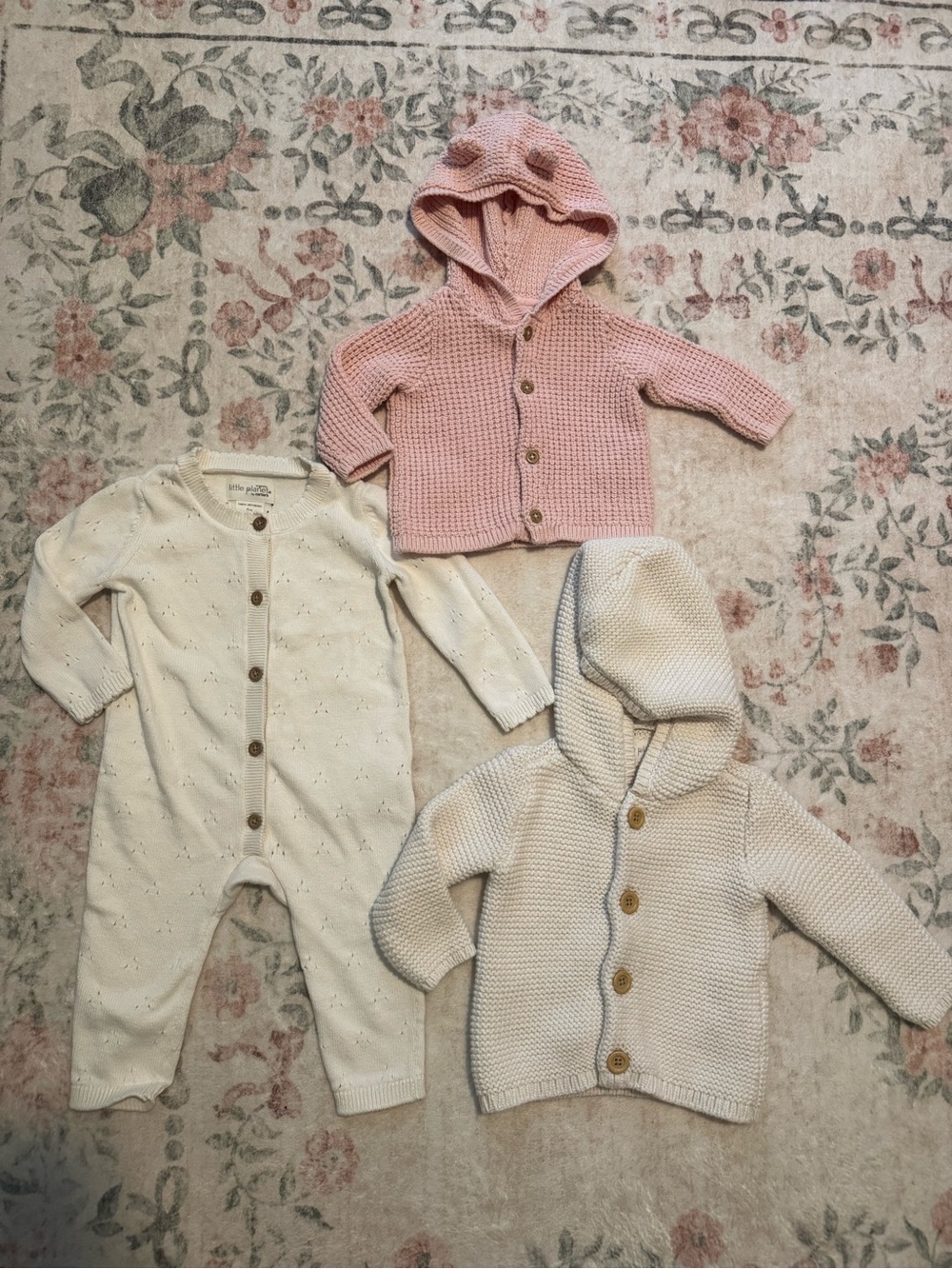 Carter's Pink and Cream Knitted Baby Hoodies & Footie Set